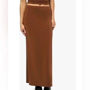 WeWoreWhat Women's Small Pull On Jersey Stretch Midi Skirt in Saddle